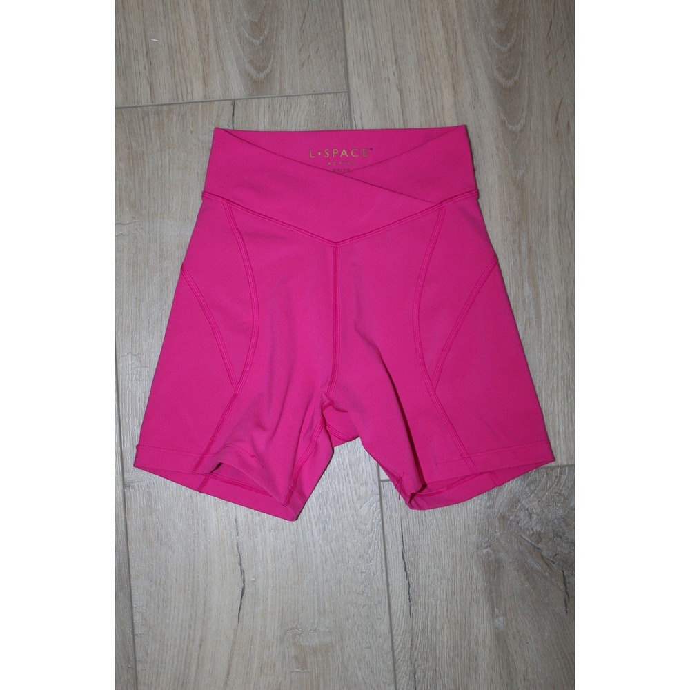 L*Space Active Women Hot Pink Crossover V-Waist Bike Shorts XS Workout Fitness